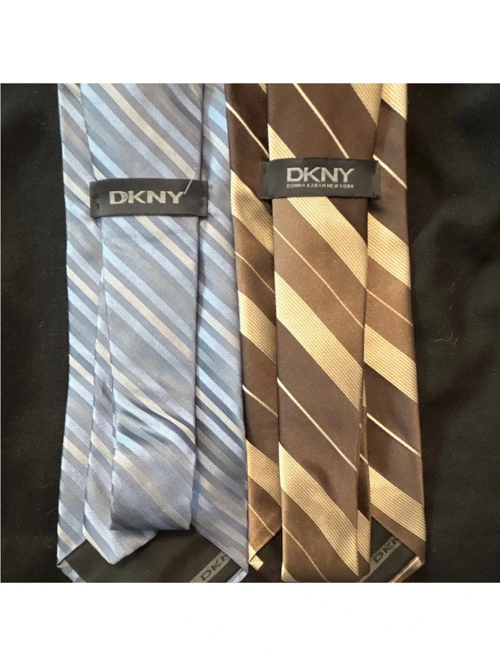 DKNY Striped Silk Tie Set — Light Blue & Brown